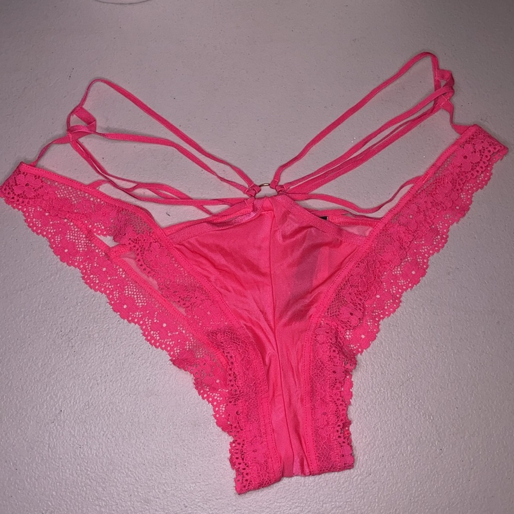 Victorias Secret Panty Cheeky Strappy Neon Pink Lace Panties VS Sexy Panty 🆕 🔥 - Picture 10 of 12